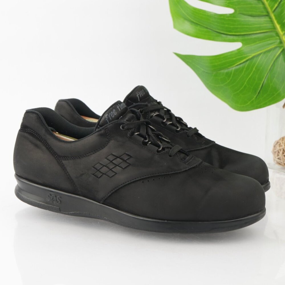 SAS Womens Free Time Sneaker Size 11.5 M Black Leather LaceUp Walking Shoe Comfy